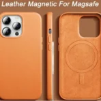 Apple iPhone 14 Pro Max PU Leer Magsafe Zadel Bruin Hoesje