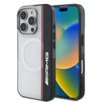 AMG iPhone 16 Pro Backcover hoesje - Magsafe - Double Layer - Red Line - Wit