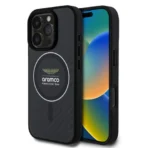 Aston Martin iPhone 16 Pro Backcover hoesje - Magsafe - Carbon Circle - Zilver