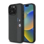 BMW iPhone 16 Pro Backcover hoesje Perforated Tricolor Detail Line - Grijs