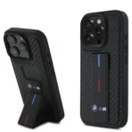 BMW iPhone 16 Pro Max Backcover hoesje Grip Stand Smooth and Carbon - Zwart