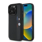 BMW iPhone 16 Pro Max Backcover hoesje Perforated Tricolor Detail Line - Zwart