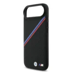 BMW iPhone 17 Air Backcover hoesje - MagSafe - PU Leather Case With Tricolor Slanted Stripes & Metal Logos - Zwart - Image 7