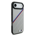 BMW iPhone 17 Air Backcover hoesje - MagSafe - PU Leather Case With Tricolor Slanted Stripes & Metal Logos - Grijs - Image 3
