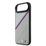 BMW iPhone 17 Air Backcover hoesje - MagSafe - PU Leather Case With Tricolor Slanted Stripes & Metal Logos - Grijs - Image 7