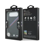 BMW iPhone 17 Air Backcover hoesje - MagSafe - PU Leather Case With Tricolor Slanted Stripes & Metal Logos - Zwart - Image 8