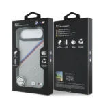 BMW iPhone 17 Air Backcover hoesje - MagSafe - PU Leather Case With Tricolor Slanted Stripes & Metal Logos - Grijs - Image 9