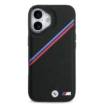 BMW iPhone 17 Backcover hoesje - MagSafe - PU Leather Case With Tricolor Slanted Stripes & Metal Logos - Zwart - Image 2