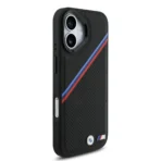 BMW iPhone 17 Backcover hoesje - MagSafe - PU Leather Case With Tricolor Slanted Stripes & Metal Logos - Zwart - Image 3