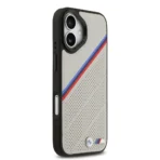 BMW iPhone 17 Backcover hoesje - MagSafe - PU Leather Case With Tricolor Slanted Stripes & Metal Logos - Grijs - Image 2