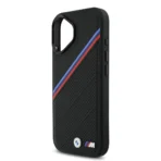 BMW iPhone 17 Backcover hoesje - MagSafe - PU Leather Case With Tricolor Slanted Stripes & Metal Logos - Zwart - Image 6