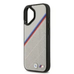 BMW iPhone 17 Backcover hoesje - MagSafe - PU Leather Case With Tricolor Slanted Stripes & Metal Logos - Grijs - Image 6