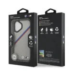 BMW iPhone 17 Backcover hoesje - MagSafe - PU Leather Case With Tricolor Slanted Stripes & Metal Logos - Grijs - Image 7
