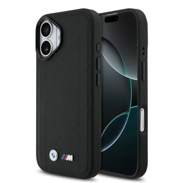 BMW iPhone 17 Backcover hoesje - MagSafe - Quilted Leather Case With Metal Logo - Zwart