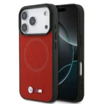 BMW iPhone 17 Pro Backcover hoesje - MagSafe - Full Wrapped Leather Case With Metal Logos - Rood