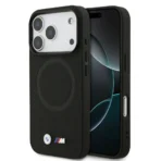 BMW iPhone 17 Pro Backcover hoesje - MagSafe - Full Wrapped Leather Case With Metal Logos - Zwart