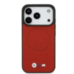 BMW iPhone 17 Pro Backcover hoesje - MagSafe - Full Wrapped Leather Case With Metal Logos - Rood - Image 3