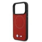 BMW iPhone 17 Pro Backcover hoesje - MagSafe - Full Wrapped Leather Case With Metal Logos - Rood - Image 5