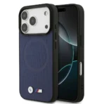 BMW iPhone 17 Pro Backcover hoesje - MagSafe - Full Wrapped Leather Case With Metal Logos - Navy - Image 3
