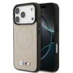 BMW iPhone 17 Pro Backcover hoesje - MagSafe - Full Wrapped Leather Case With Metal Logos - Grijs