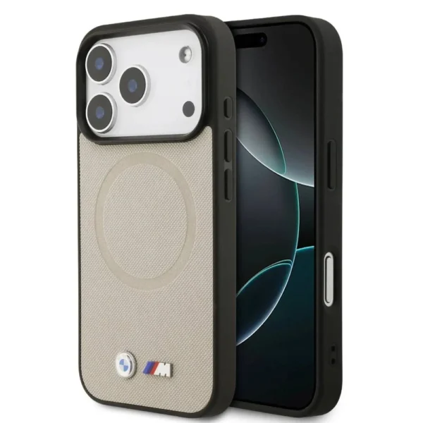 BMW iPhone 17 Pro Backcover hoesje - MagSafe - Full Wrapped Leather Case With Metal Logos - Grijs