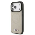 BMW iPhone 17 Pro Backcover hoesje - MagSafe - Full Wrapped Leather Case With Metal Logos - Grijs - Afbeelding 2
