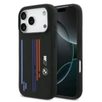 BMW iPhone 17 Pro Backcover hoesje - MagSafe - Liquid Silicone Case With Printed Multi-Tricolor - Zwart