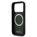 BMW iPhone 17 Pro Backcover hoesje - PU Leather Case With Perforated Blue Stripes & Metal Logos - Zwart - Afbeelding 6