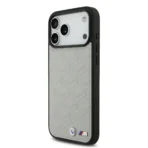 BMW iPhone 17 Pro Max Backcover hoesje - MagSafe - Seat Shaped Leather Case With Metal Logos - Grijs - Afbeelding 4