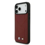 BMW iPhone 17 Pro Max Backcover hoesje - MagSafe - Quilted Leather Case With Metal Logo - Rood - Image 3