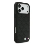 BMW iPhone 17 Pro Backcover hoesje - MagSafe - Seat Shaped Leather Case With Metal Logos - Zwart - Afbeelding 4