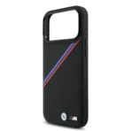 BMW iPhone 17 Pro Max Backcover hoesje - MagSafe - PU Leather Case With Tricolor Slanted Stripes & Metal Logos - Zwart - Image 6