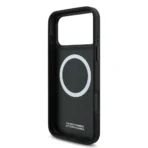 BMW iPhone 17 Pro Max Backcover hoesje - MagSafe - PU Leather Case With Tricolor Slanted Stripes & Metal Logos - Zwart - Image 5