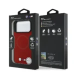 BMW iPhone 17 Pro Max Backcover hoesje - MagSafe - Full Wrapped Leather Case With Metal Logos - Rood - Image 8