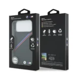 BMW iPhone 17 Pro Max Backcover hoesje - MagSafe - PU Leather Case With Tricolor Slanted Stripes & Metal Logos - Zwart - Image 7