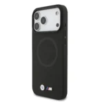 BMW iPhone 17 Pro Max Backcover hoesje - MagSafe - Full Wrapped Leather Case With Metal Logos - Zwart - Image 2