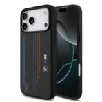BMW iPhone 17 Pro Backcover hoesje - MagSafe Kevlar Case With Printed Tricolor & Metal Logos - Zwart