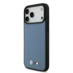 BMW iPhone 17 Pro Max Backcover hoesje - MagSafe - Quilted Leather Case With Metal Logo - Blauw - Image 4