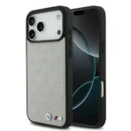 BMW iPhone 17 Pro Max Backcover hoesje - MagSafe - Seat Shaped Leather Case With Metal Logos - Grijs