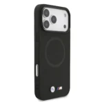 BMW iPhone 17 Pro Max Backcover hoesje - MagSafe - Full Wrapped Leather Case With Metal Logos - Zwart - Image 4