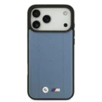 BMW iPhone 17 Pro Max Backcover hoesje - MagSafe - Quilted Leather Case With Metal Logo - Blauw - Image 3