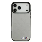 BMW iPhone 17 Pro Max Backcover hoesje - MagSafe - Seat Shaped Leather Case With Metal Logos - Grijs - Afbeelding 3