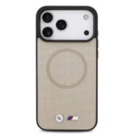BMW iPhone 17 Pro Max Backcover hoesje - MagSafe - Full Wrapped Leather Case With Metal Logos - Grijs - Image 4