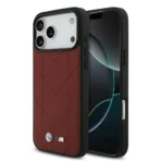 BMW iPhone 17 Pro Max Backcover hoesje - MagSafe - Quilted Leather Case With Metal Logo - Rood