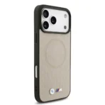 BMW iPhone 17 Pro Max Backcover hoesje - MagSafe - Full Wrapped Leather Case With Metal Logos - Grijs - Image 3