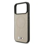 BMW iPhone 17 Pro Max Backcover hoesje - MagSafe - Full Wrapped Leather Case With Metal Logos - Grijs - Image 5
