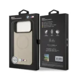 BMW iPhone 17 Pro Max Backcover hoesje - MagSafe - Full Wrapped Leather Case With Metal Logos - Grijs - Image 7