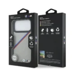 BMW iPhone 17 Pro Max Backcover hoesje - MagSafe - PU Leather Case With Tricolor Slanted Stripes & Metal Logos - Grijs - Image 5