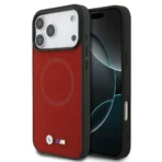 BMW iPhone 17 Pro Max Backcover hoesje - MagSafe - Full Wrapped Leather Case With Metal Logos - Rood
