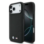 BMW iPhone 17 Pro Max Backcover hoesje - MagSafe - Quilted Leather Case With Metal Logo - Zwart